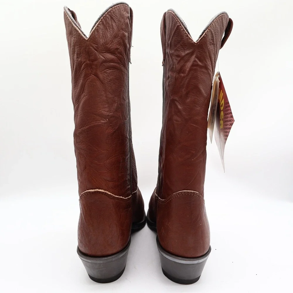 Double-H Vintage 80s Western Boots Mens 9 D Brown Leather Cowboy 5510 USA NIB